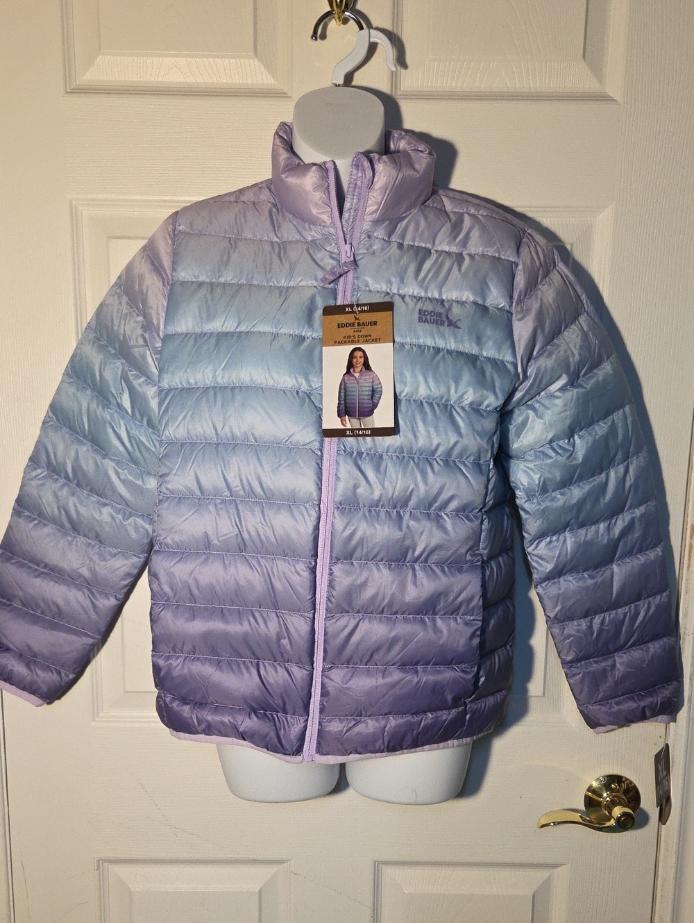 Eddie Bauer Girls Lavender Sky Blue Ombre CirrusLite Down Puffer Jacket NWT XL